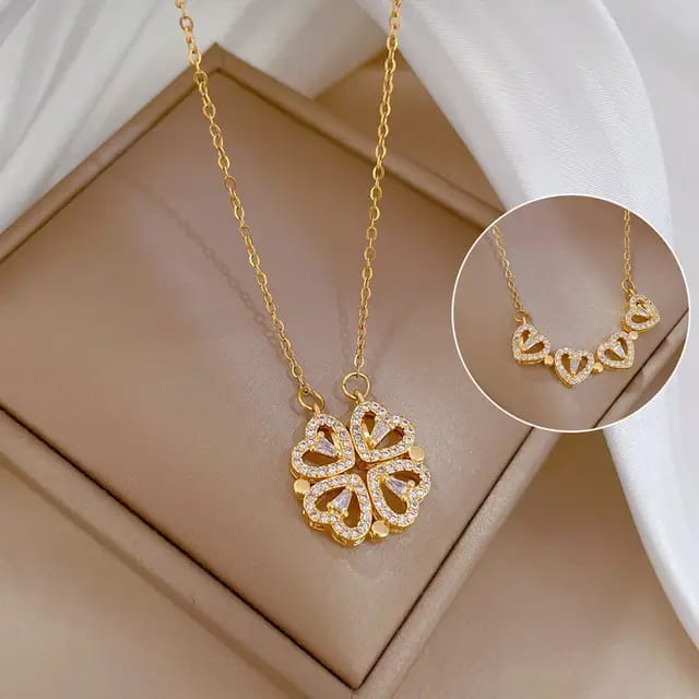 Dual Style Heart Pendant Necklace – Two Halves, One Sparkling Heart