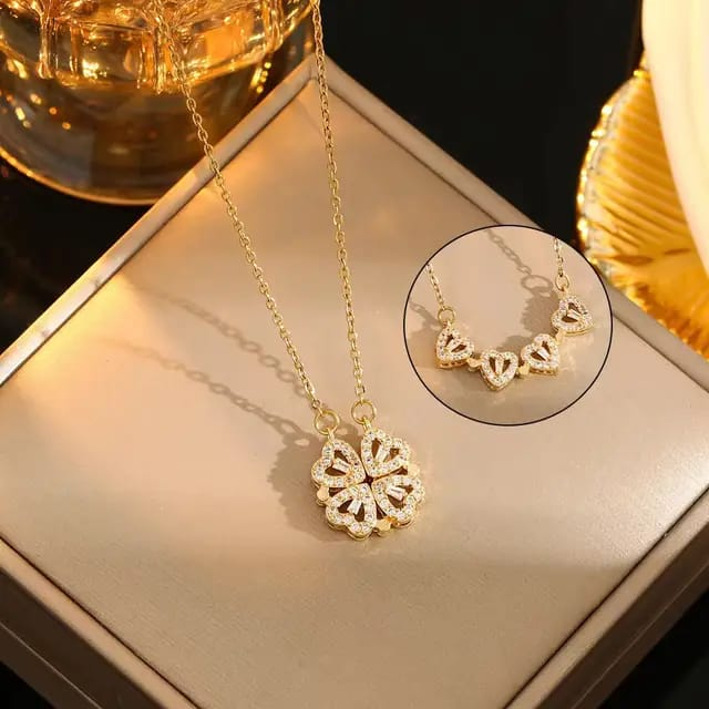Dual Style Heart Pendant Necklace – Two Halves, One Sparkling Heart