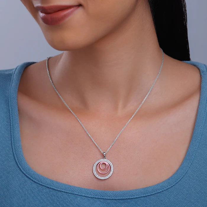 Dual Tone Luna Halo Pendant – Moonlit Grace in Pure 925 Silver
