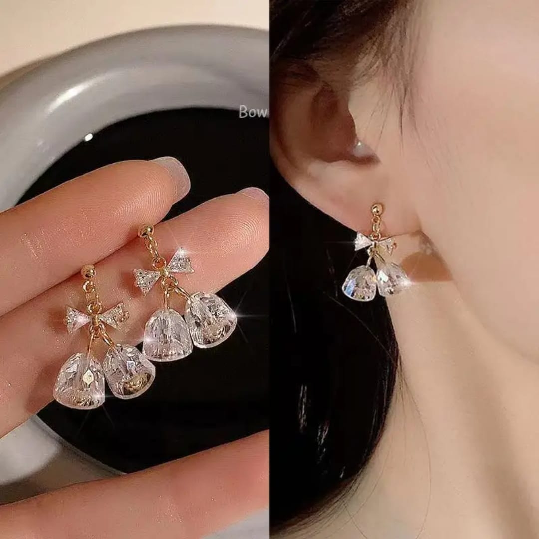 Elegant Bow & Glass Drop Earrings – Chic Party Wear Design