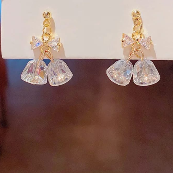 Elegant Bow & Glass Drop Earrings – Chic Party Wear Design