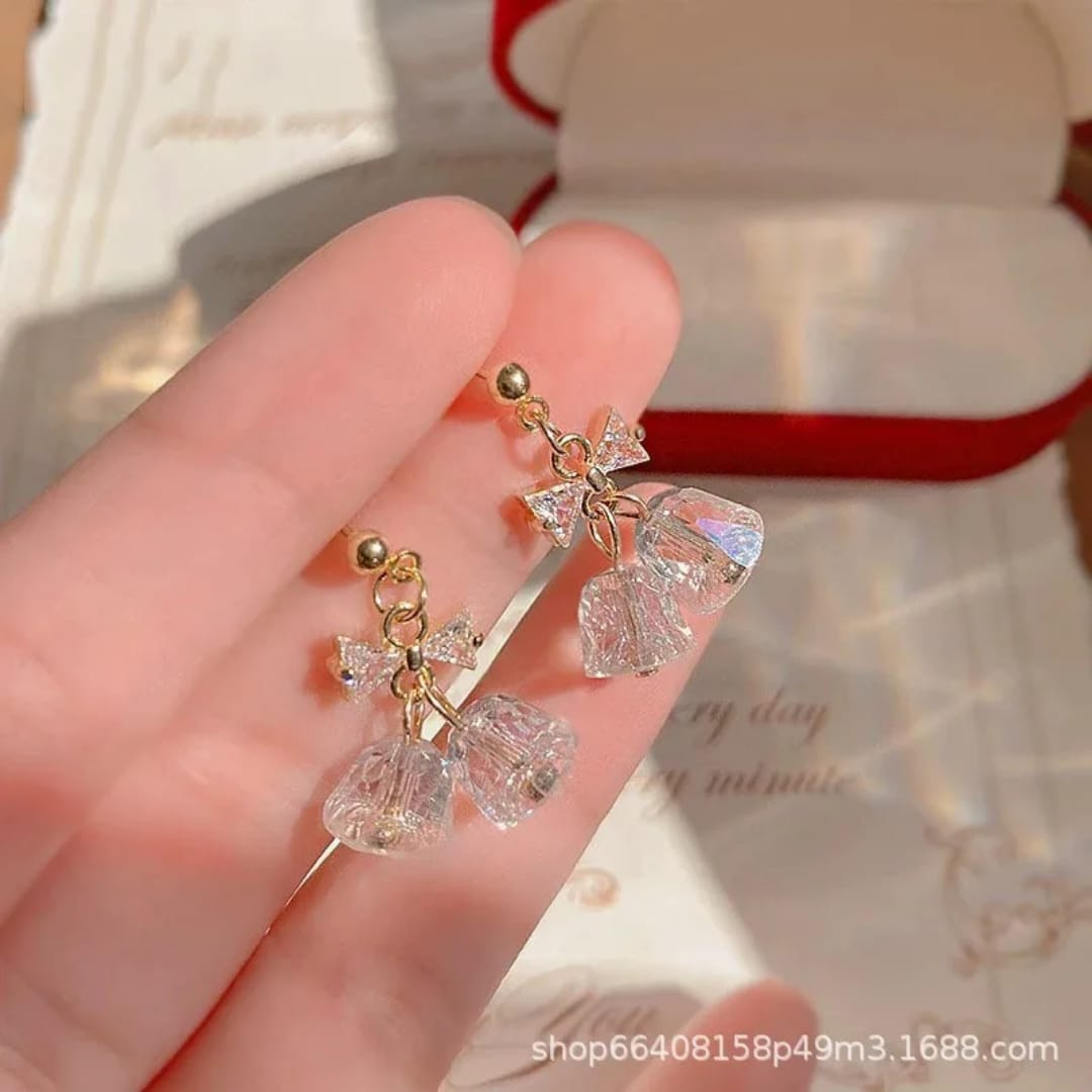Elegant Bow & Glass Drop Earrings – Chic Party Wear Design
