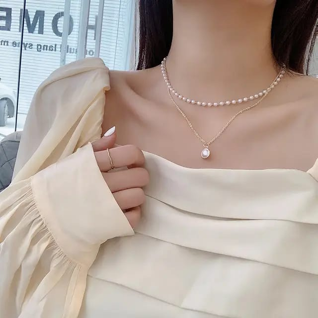 Elegant Dual-Layer Pearl & Kundan Pendant Necklace – Where Royalty Meets Tradition