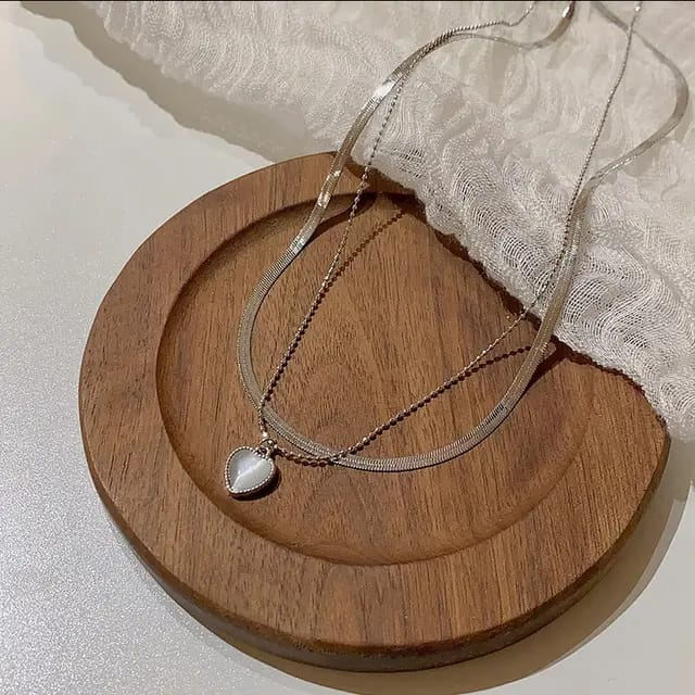 Elegant Dual Chain Necklace – White Heart Charm