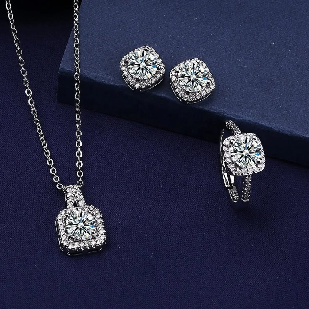 Elegant Solitaire Imitation Jewelry Set – Timeless Sparkle in a Complete Trio