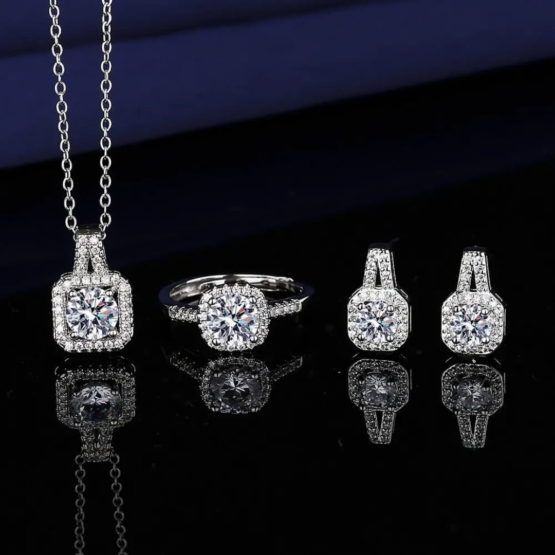 Elegant Solitaire Imitation Jewelry Set – Timeless Sparkle in a Complete Trio