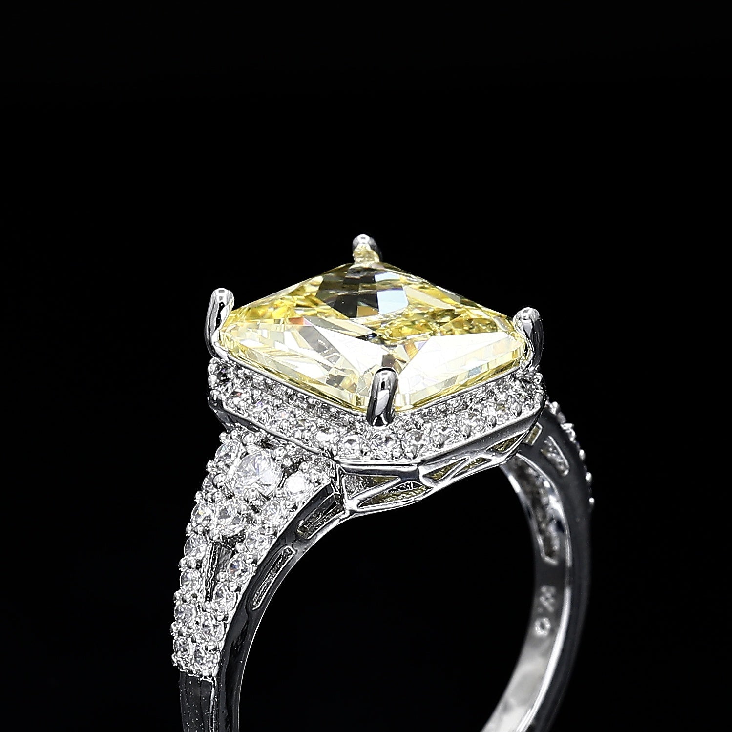 Emerald Cut Diamond Freesize Silvertone Ring – A Radiant Blend of Modern Sophistication and Timeless Charm