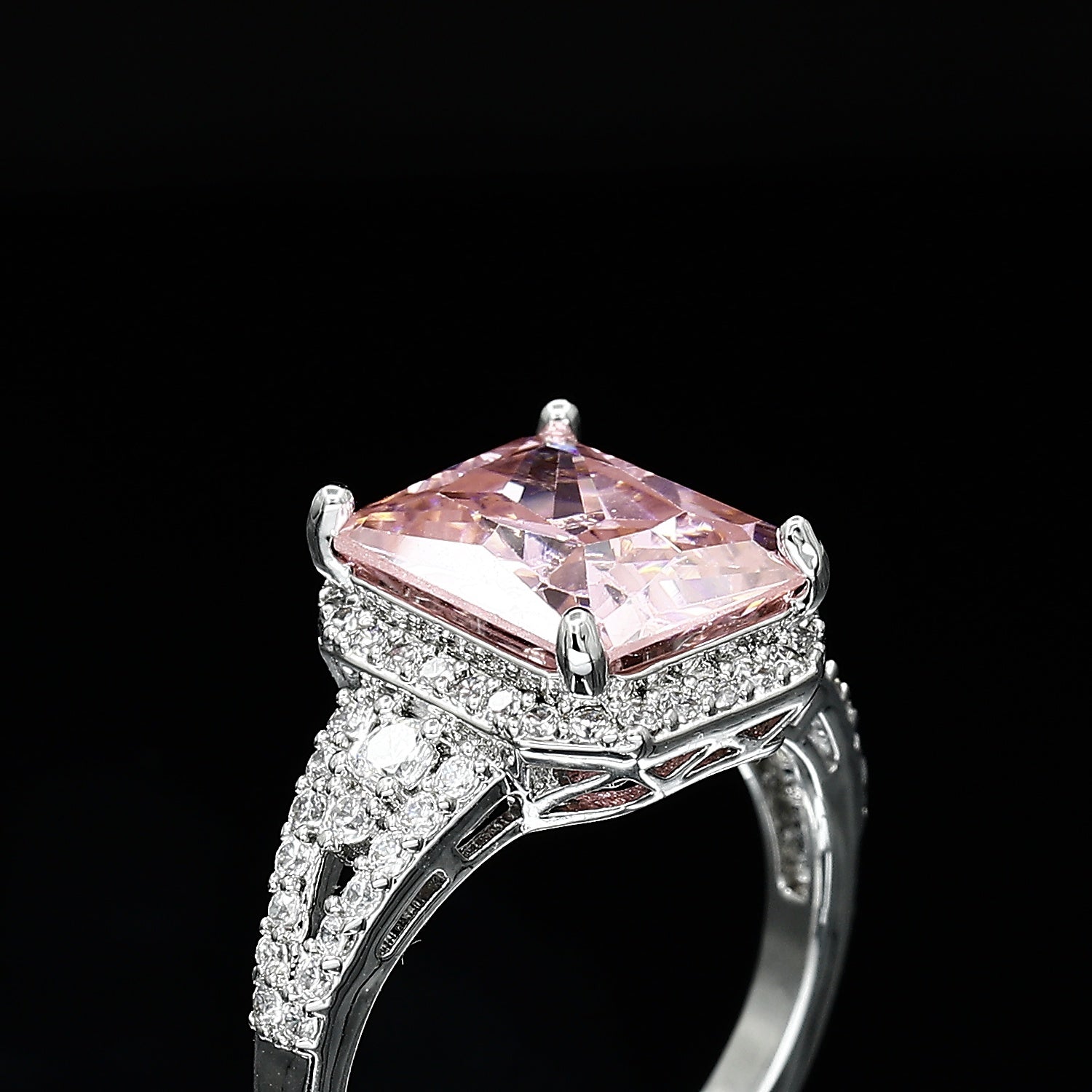 Emerald Cut Diamond Freesize Silvertone Ring – A Radiant Blend of Modern Sophistication and Timeless Charm
