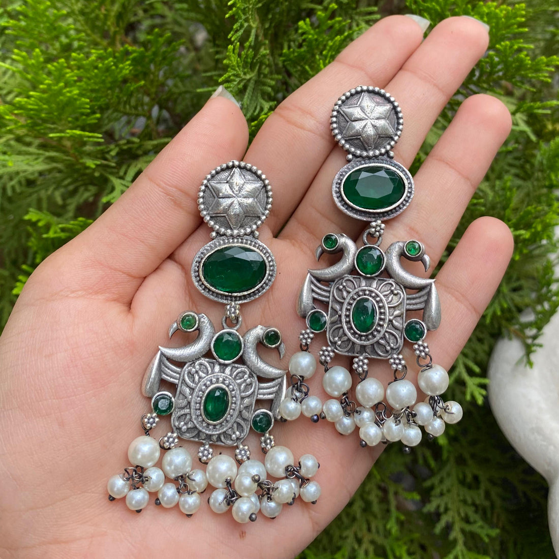 Emerald Grace Peacock Dangle Earrings – Elegance Inspired by Nature’s Majesty