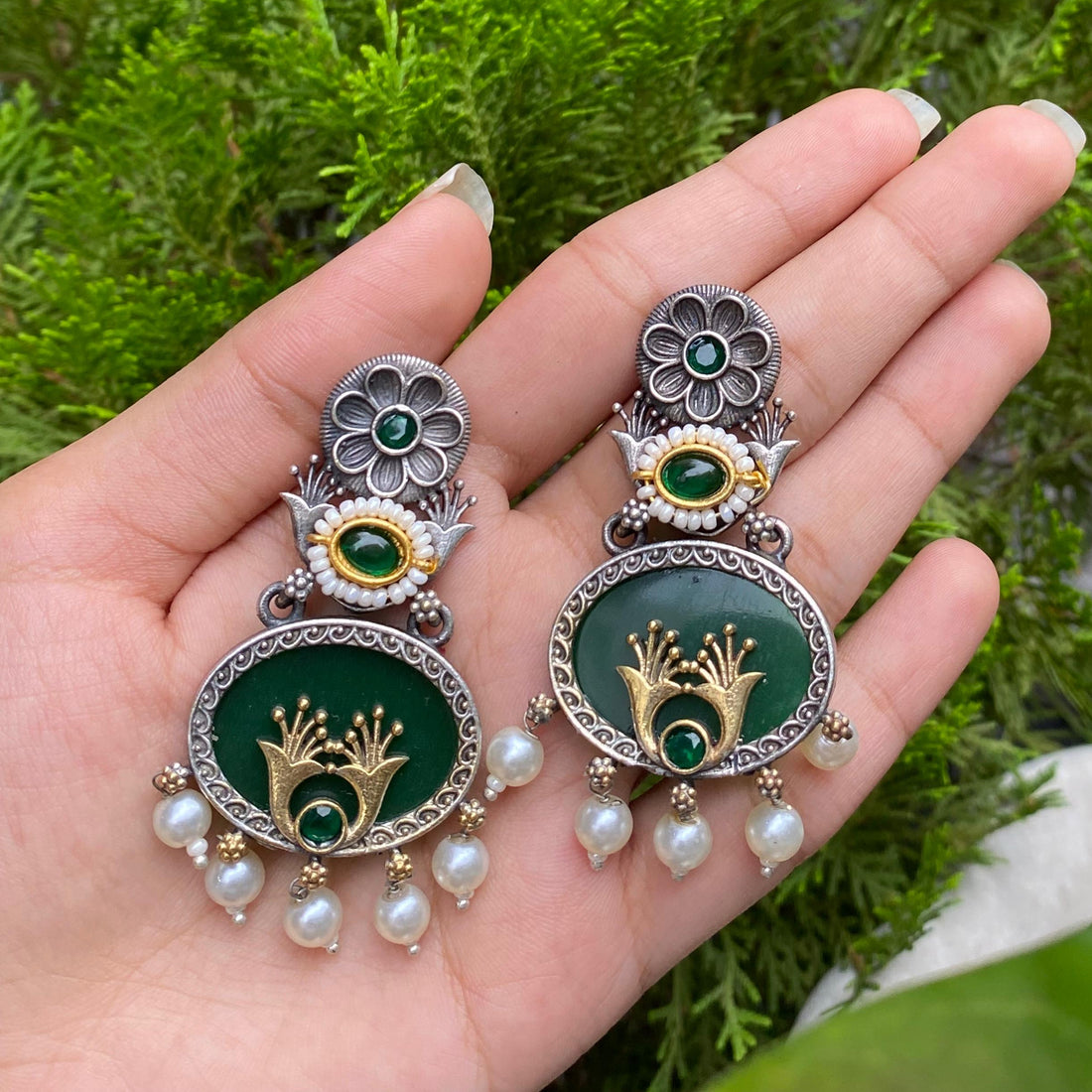Emerald Lotus Charm Earrings – A Bloom of Spiritual Elegance