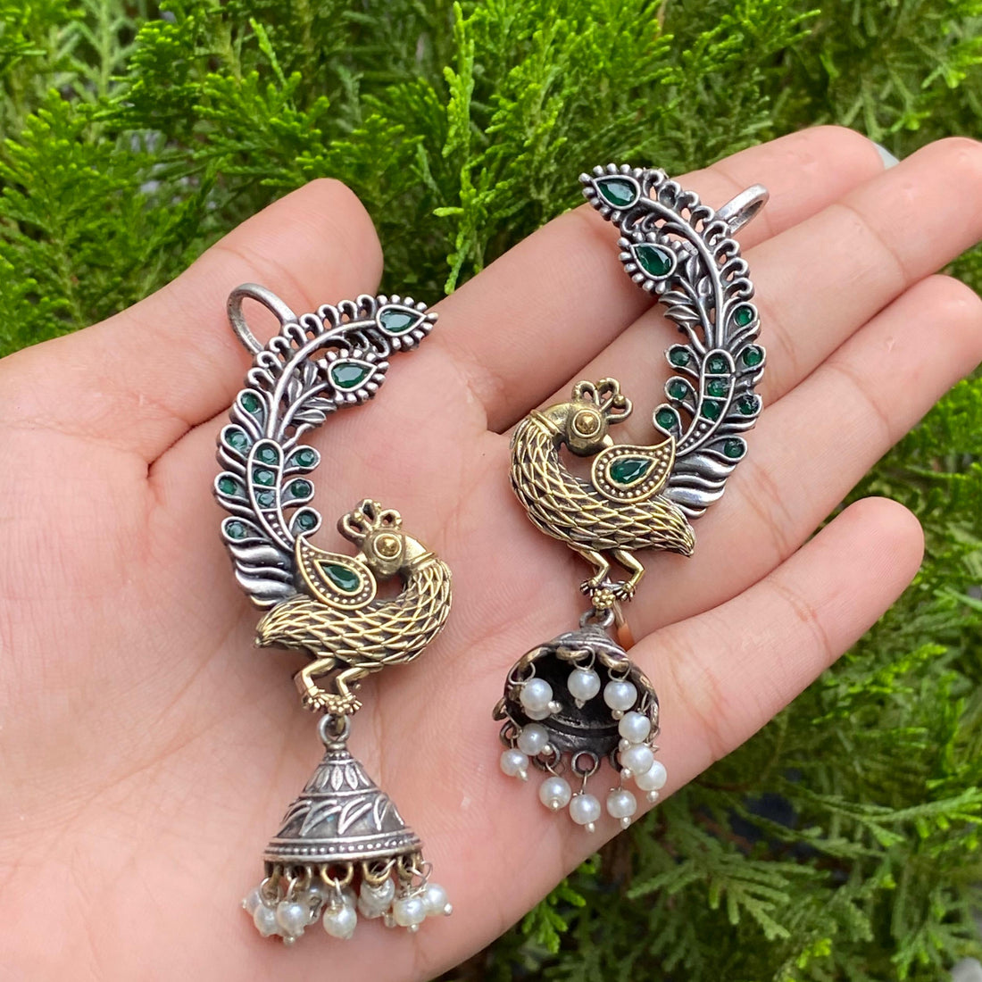 Emerald Peacock Jhumka Drops – A Royal Dance of Green Elegance