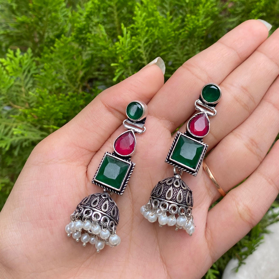 Emerald Ruby Temple Jhumkas – A Divine Celebration of Color and Craftsmanship