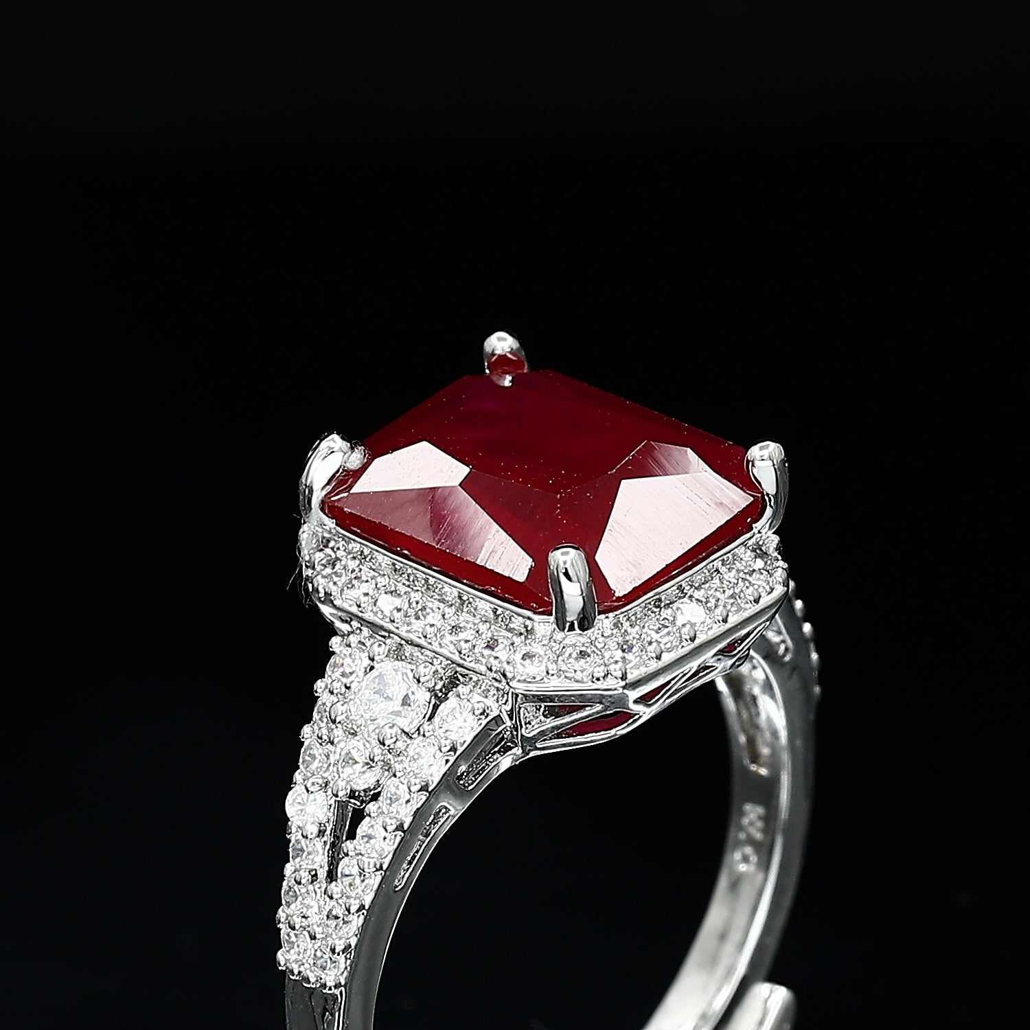 Emerald Cut Diamond Freesize Silvertone Ring – A Radiant Blend of Modern Sophistication and Timeless Charm