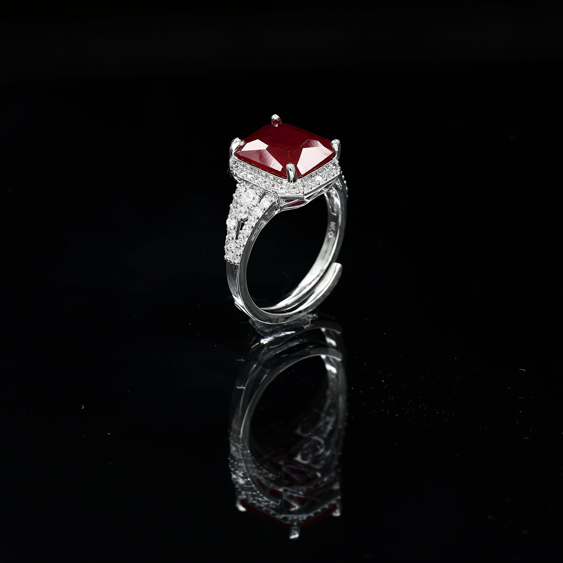 Emerald Cut Diamond Freesize Silvertone Ring – A Radiant Blend of Modern Sophistication and Timeless Charm