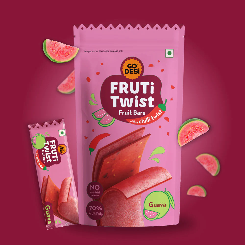 FRUTi Twist - Guava | Fruit Bars | Guava Papad - 10 Pcs