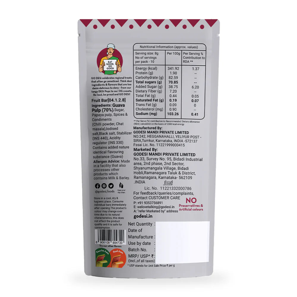 FRUTi Twist - Guava | Fruit Bars | Guava Papad - 10 Pcs