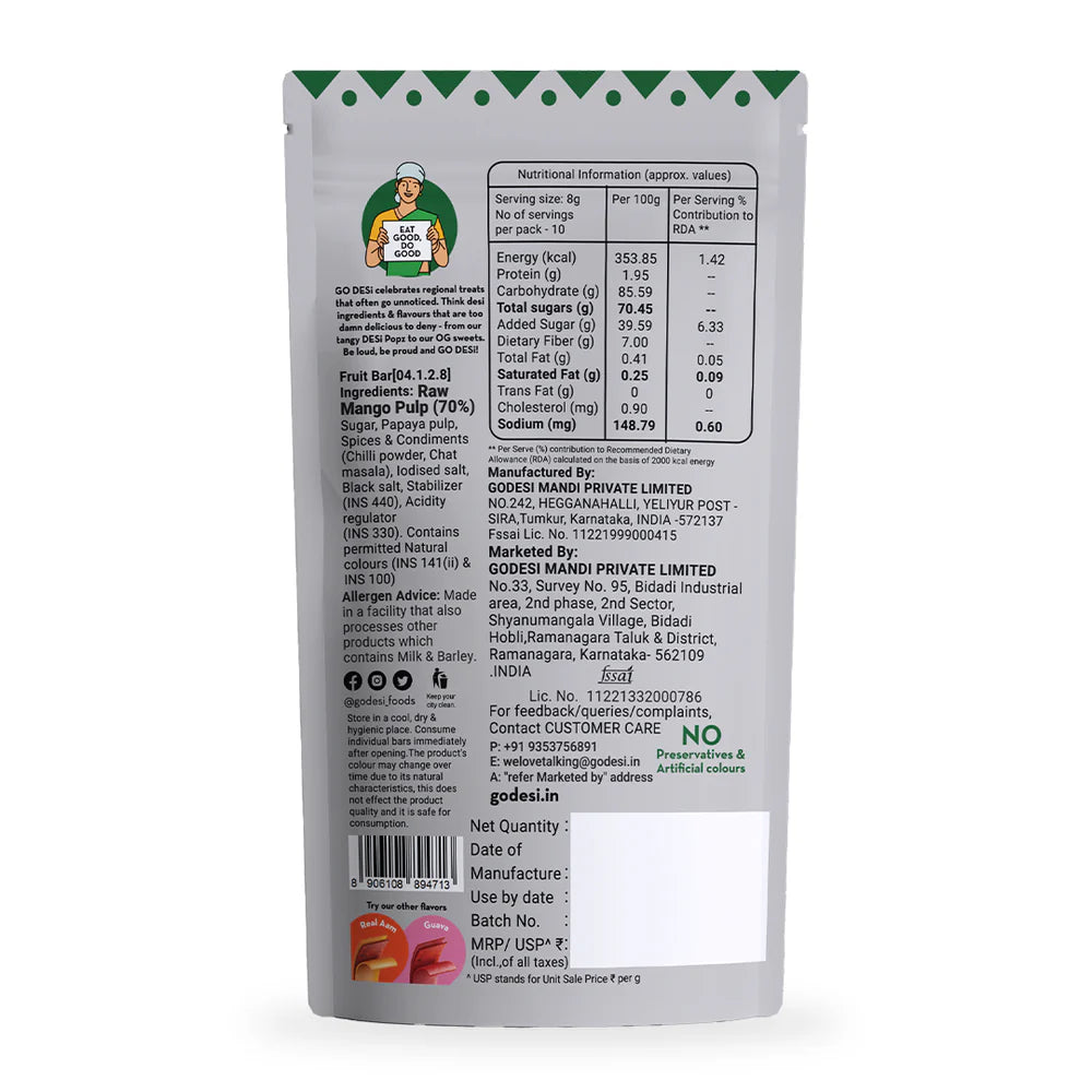 FRUTi Twist - Kaccha Aam | Fruit Bars  | Guava Papad - 10 Pcs