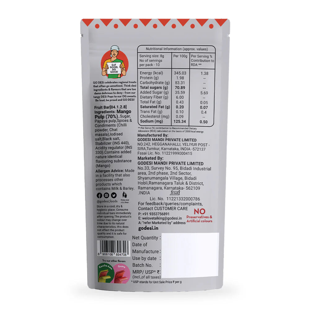 FRUTi Twist - Real Aam | Fruit Bars  | Guava Papad - 10 Pcs