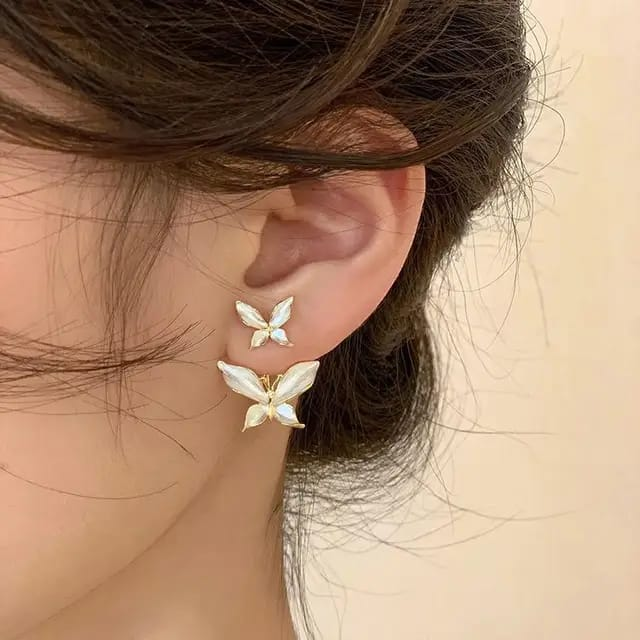 Floral Blossom Enamel Earrings – Elegant White Petal & Gold Jewelry for Women