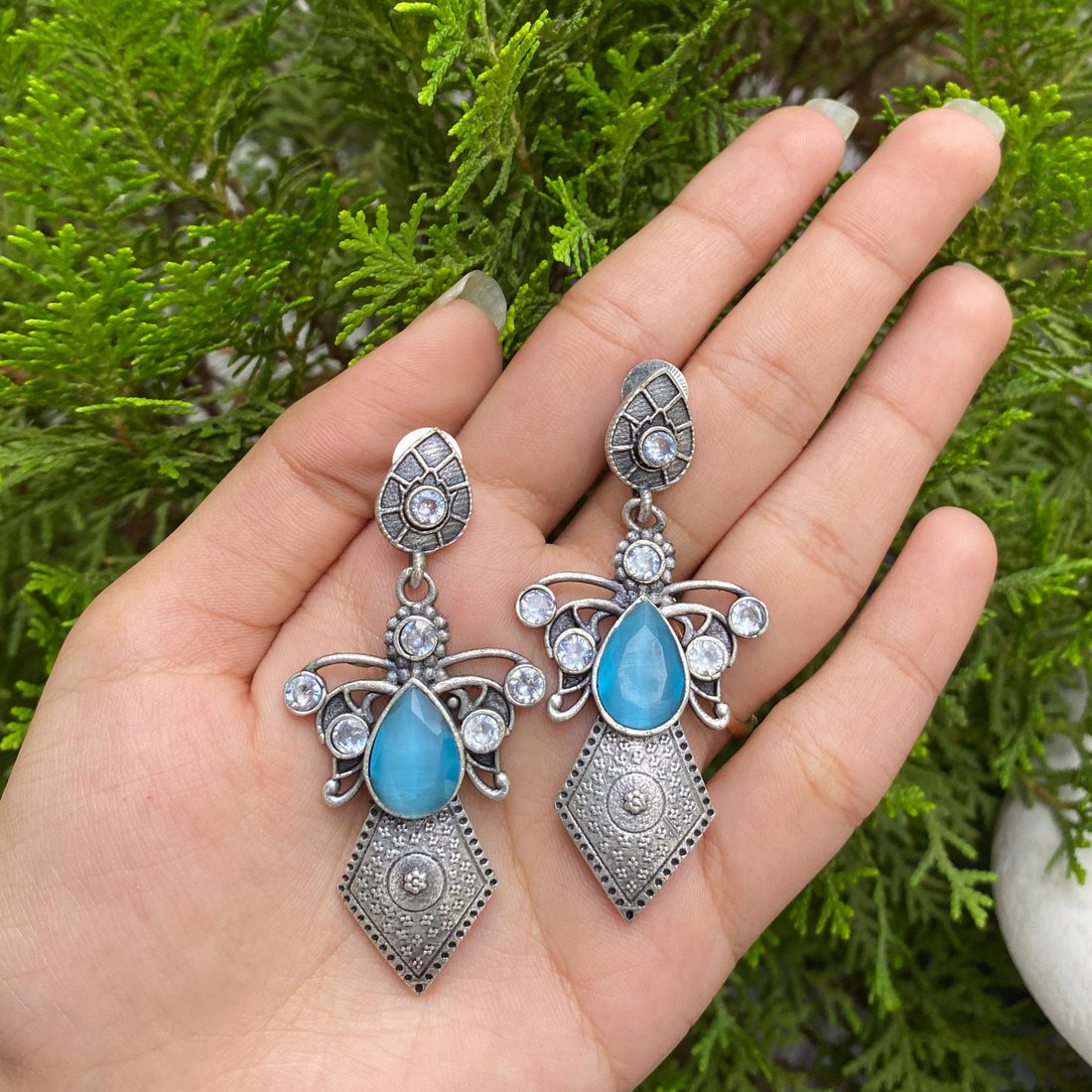 Frosted Azure Royal Drop Earrings – A Cascade of Cool Elegance
