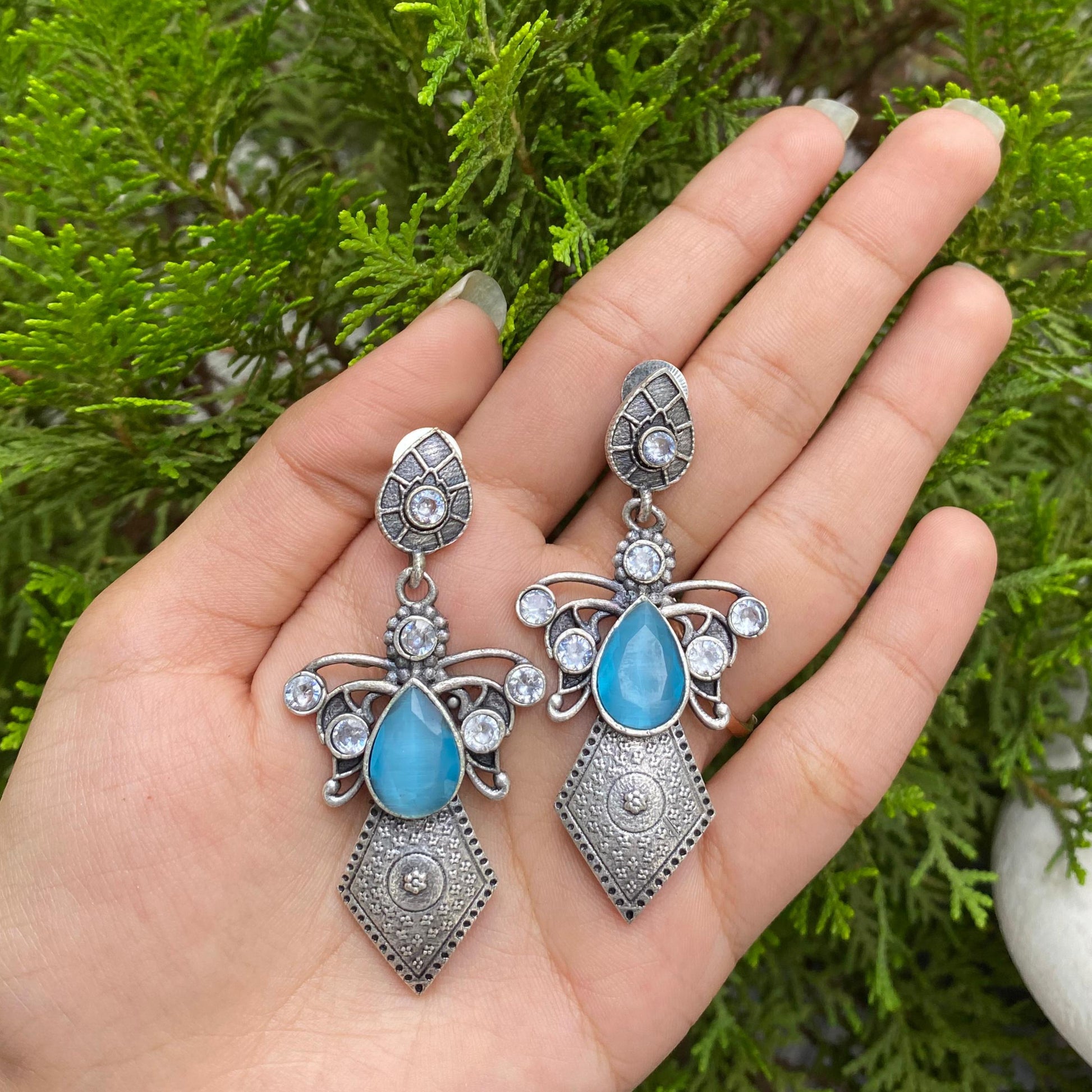 Frosted Azure Royal Drop Earrings – A Cascade of Cool Elegance
