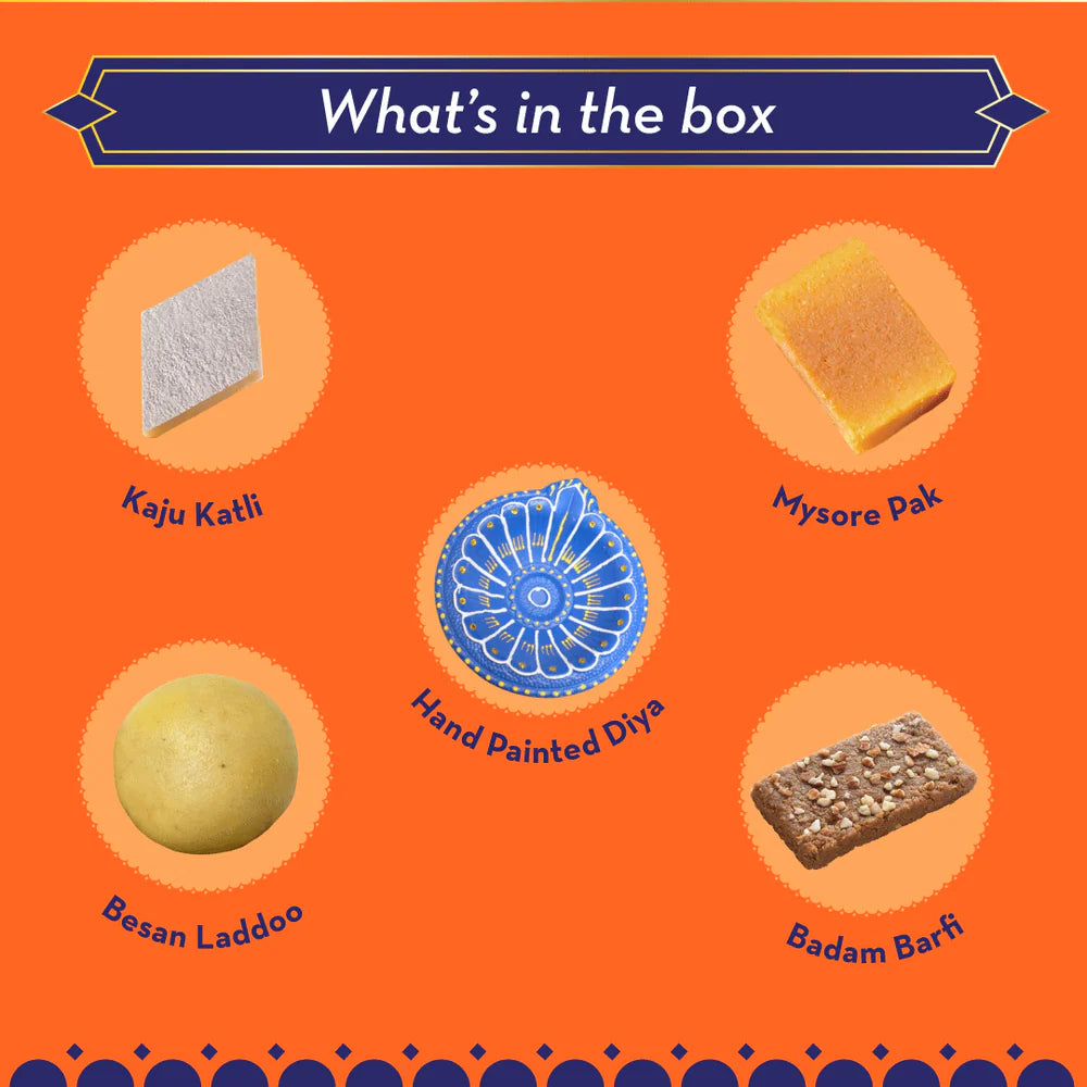 GO DESi - Assorted Meetha Diwali Gift Box | Diwali Diya | Kaju Katli | Besan Laddoo | Mysore Pak | Badam Coconut Barfi
