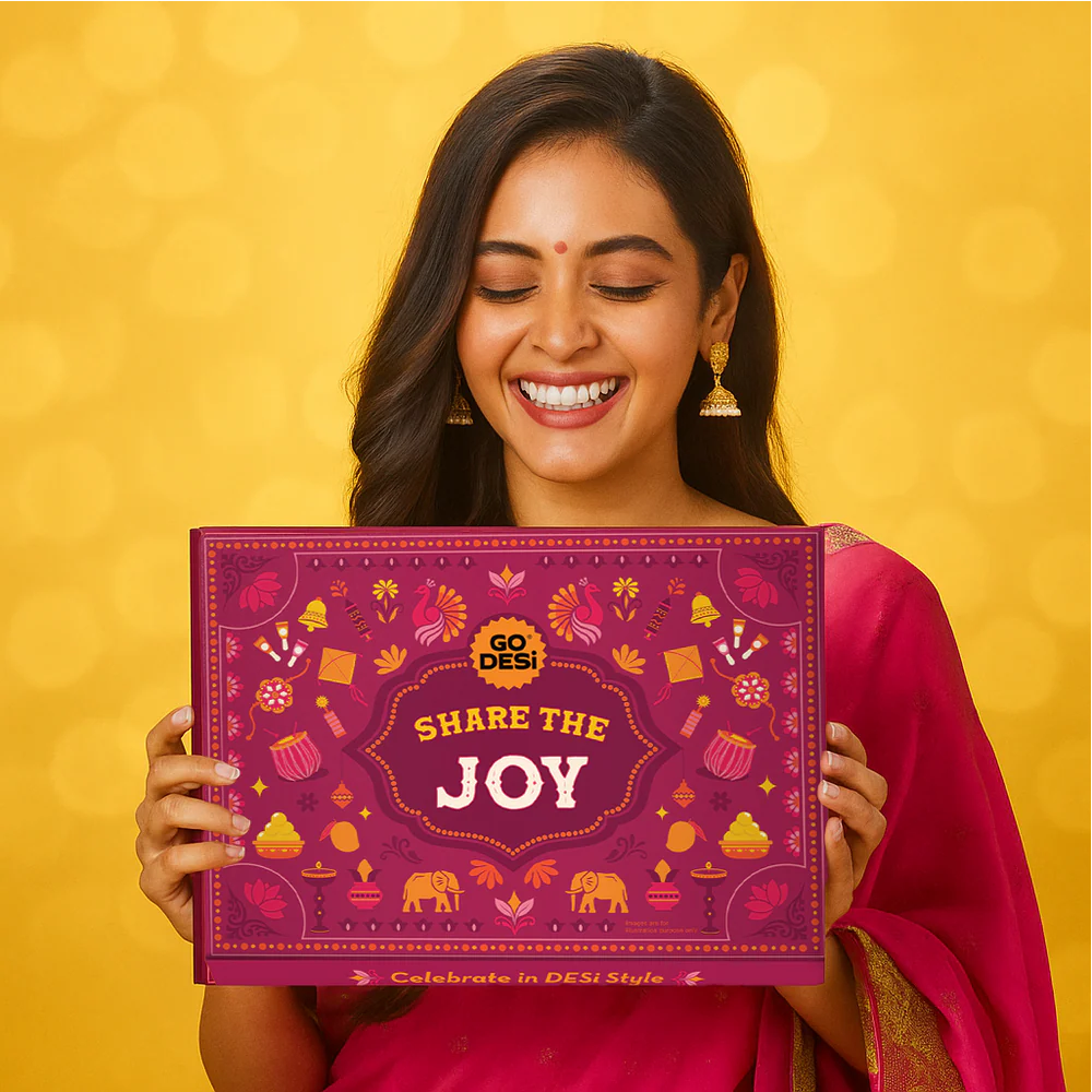 GO DESi Diwali Gift Box | Diwali Diya Set, Coconut Laddu, DESi POPz: Tangy Imli, Real Aam, Kaccha Aam, Meetha Paan | 12 Items