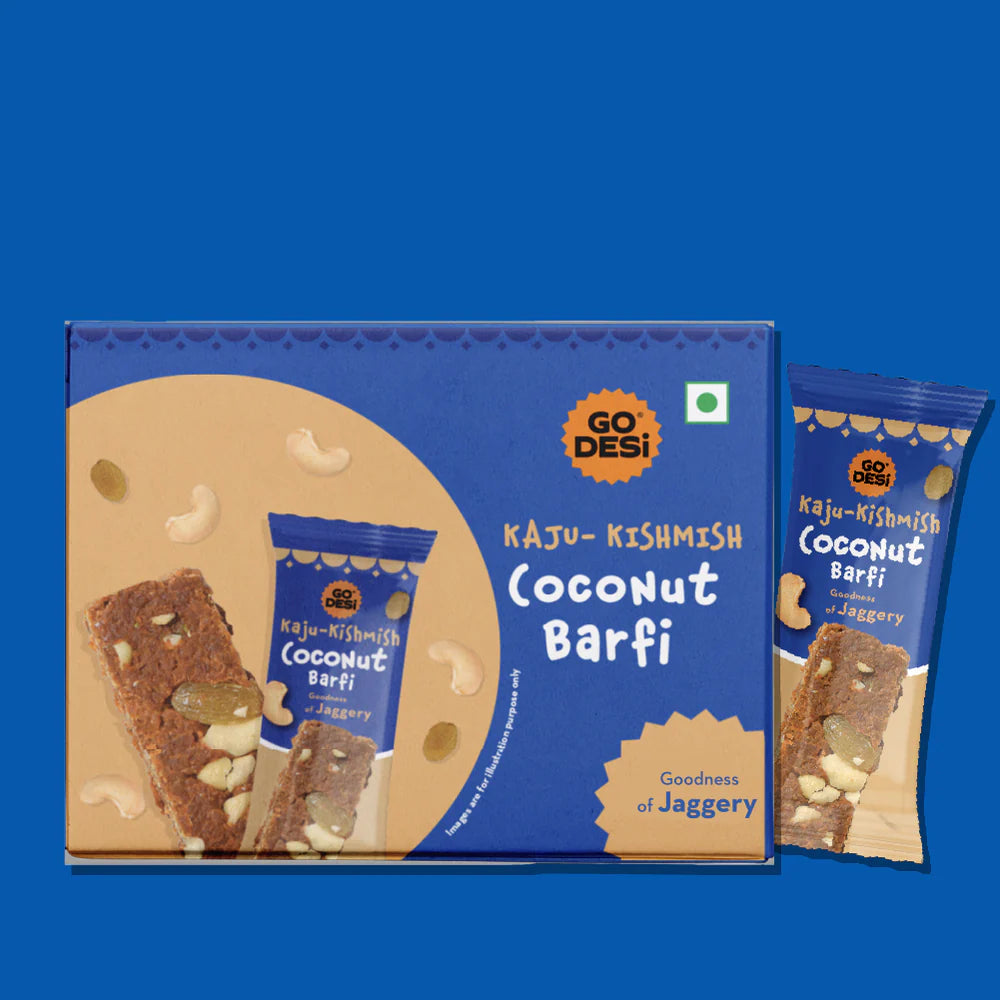 GO DESi - Kaju Kishmish Coconut Barfi (Pack of 8 Pcs)