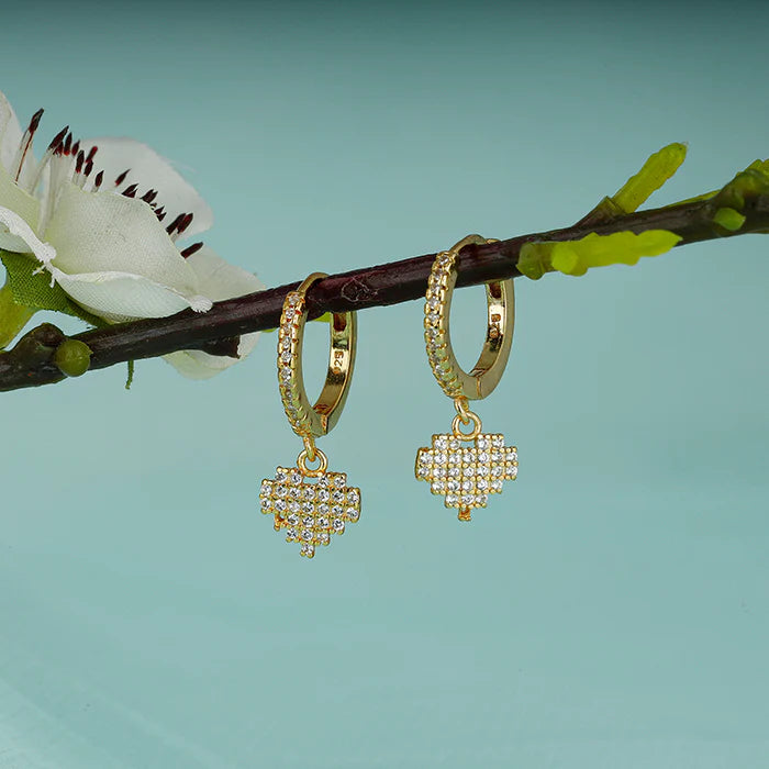 Golden Hanging Heart Hoop Earrings – Romantic Glow in Pure 925 Silver