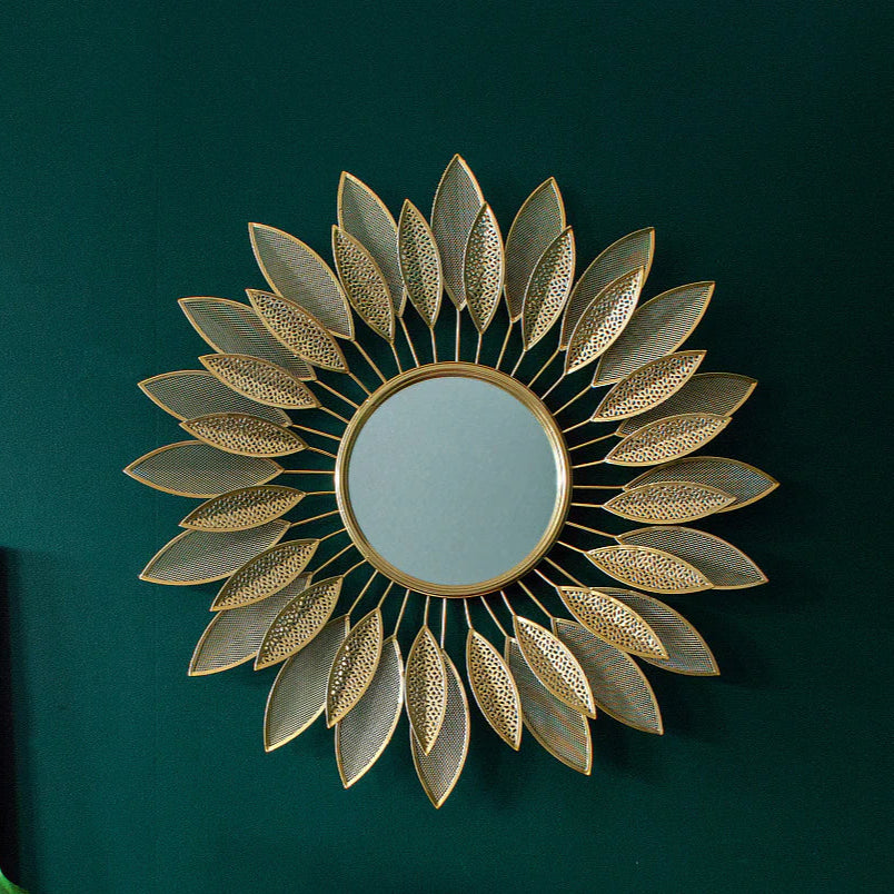 Golden Metal Leaf Wall Mirror – Elegance Meets Art