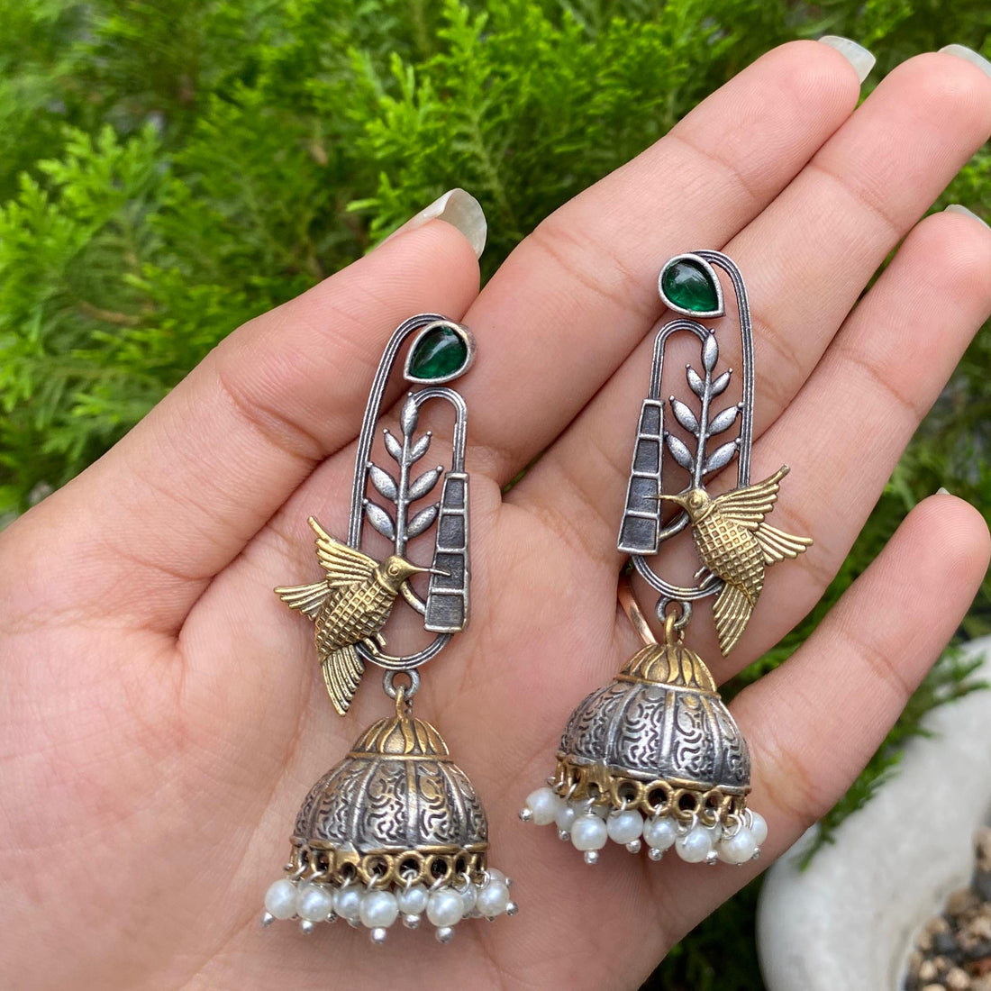 Golden Sparrow Vine Jhumkas – A Whimsical Blend of Nature and Elegance