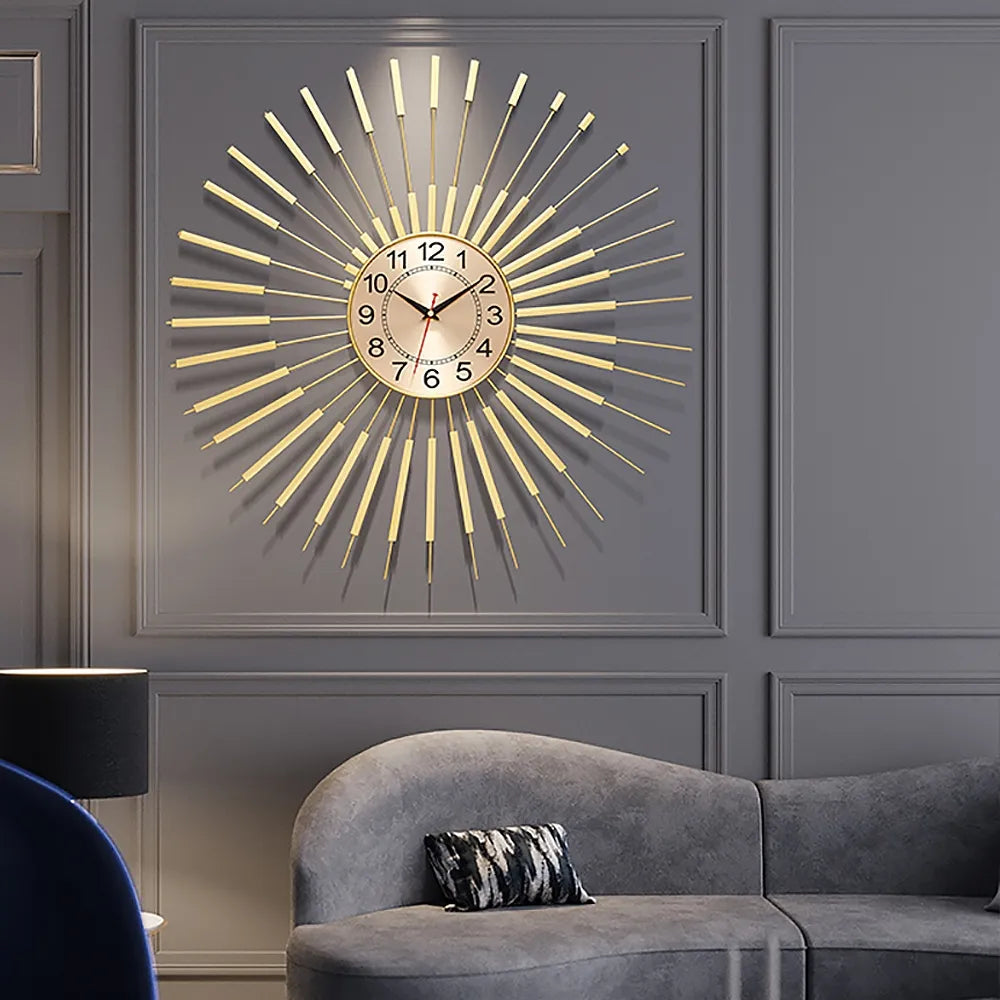 Golden Sun Metal Wall Clock – Radiance and Elegance in Every Tick