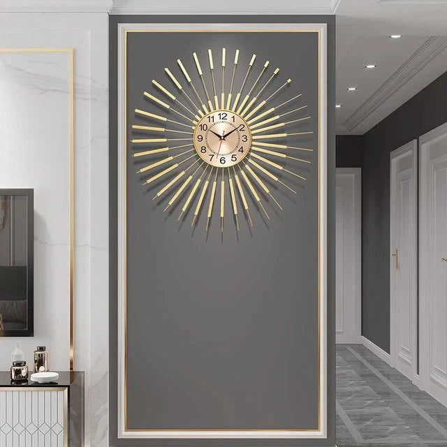 Golden Sun Metal Wall Clock – Radiance and Elegance in Every Tick