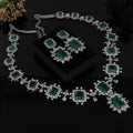 Green Square Stone Diamond Necklace Set – A Bold Statement of Elegance and Charm