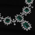 Green Square Stone Diamond Necklace Set – A Bold Statement of Elegance and Charm