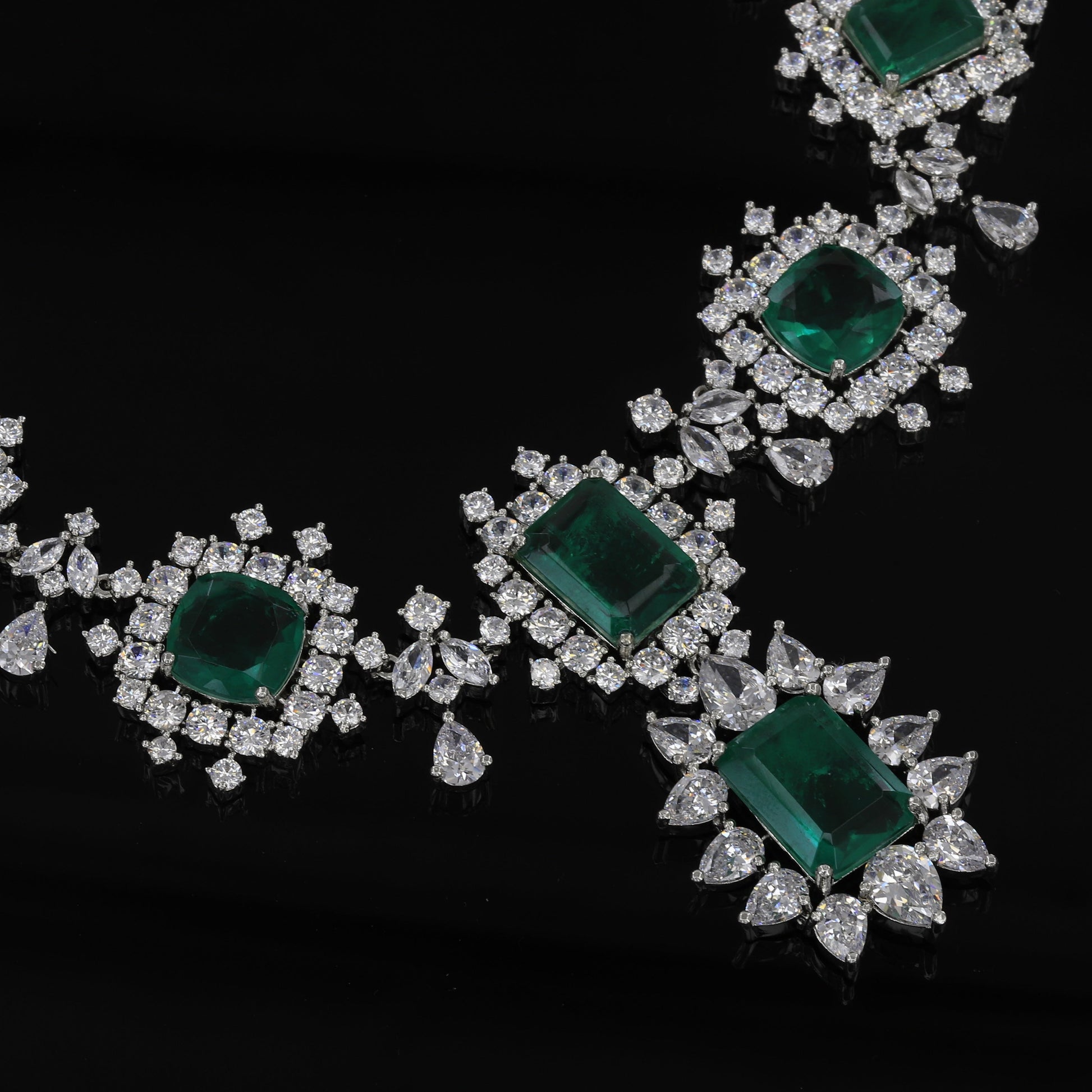 Green Square Stone Diamond Necklace Set – A Bold Statement of Elegance and Charm