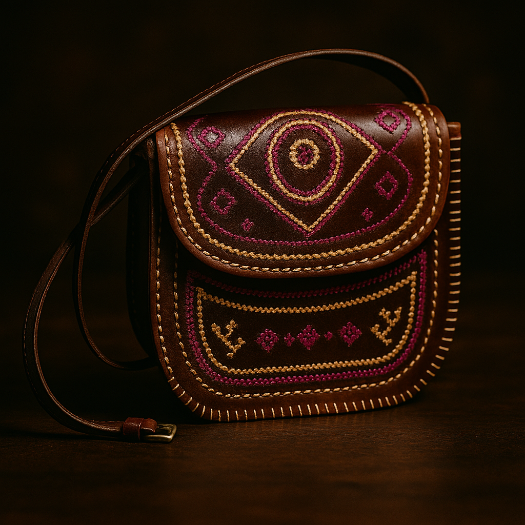 Heritage Leather Side Bag with Dedhi Work – Timeless Craftsmanship & Style