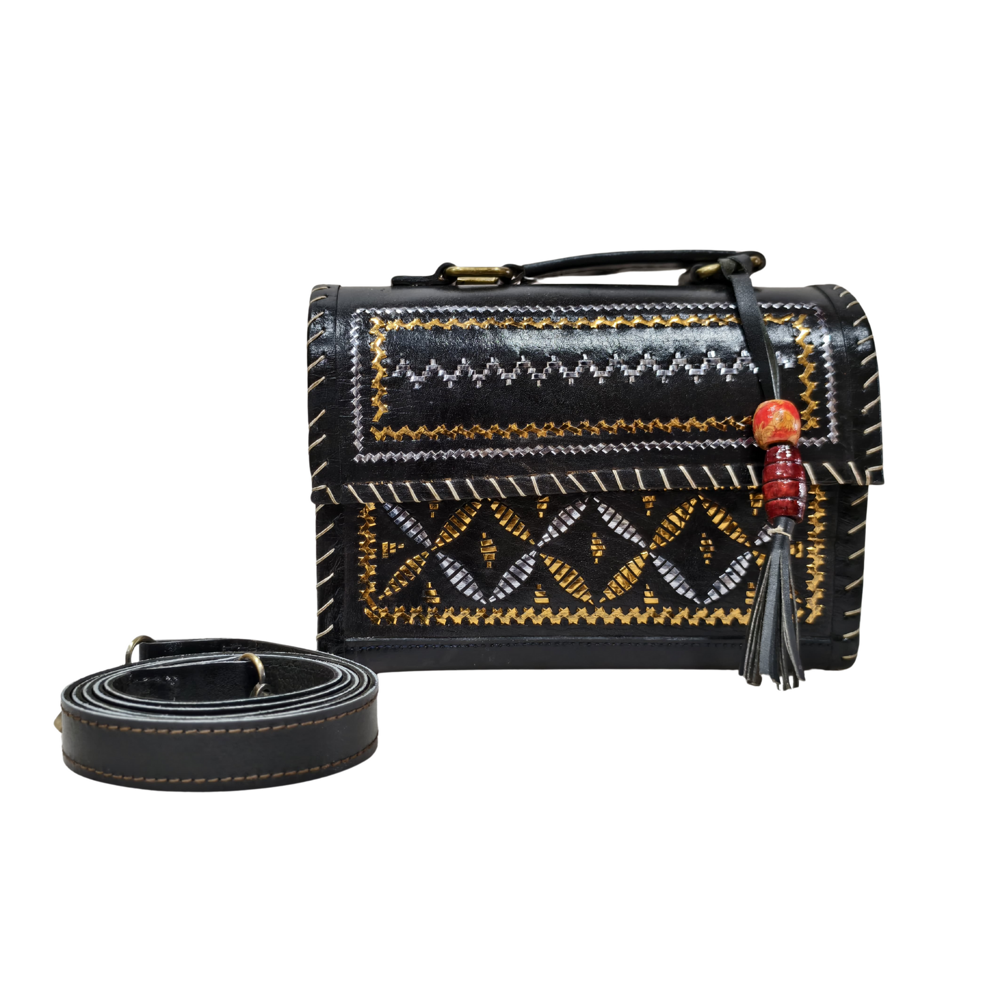 Hut Leather Bag with Jurr Work – A Blend of Artistry & Elegance