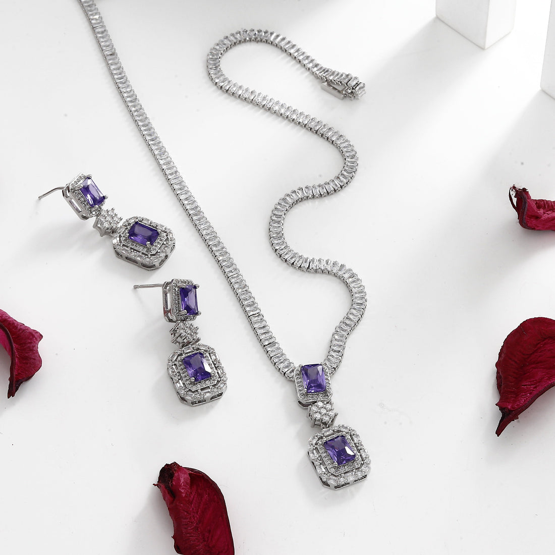 Imported American Diamond Necklace with Purple Colors – A Majestic Blend of Glamour and Grace
