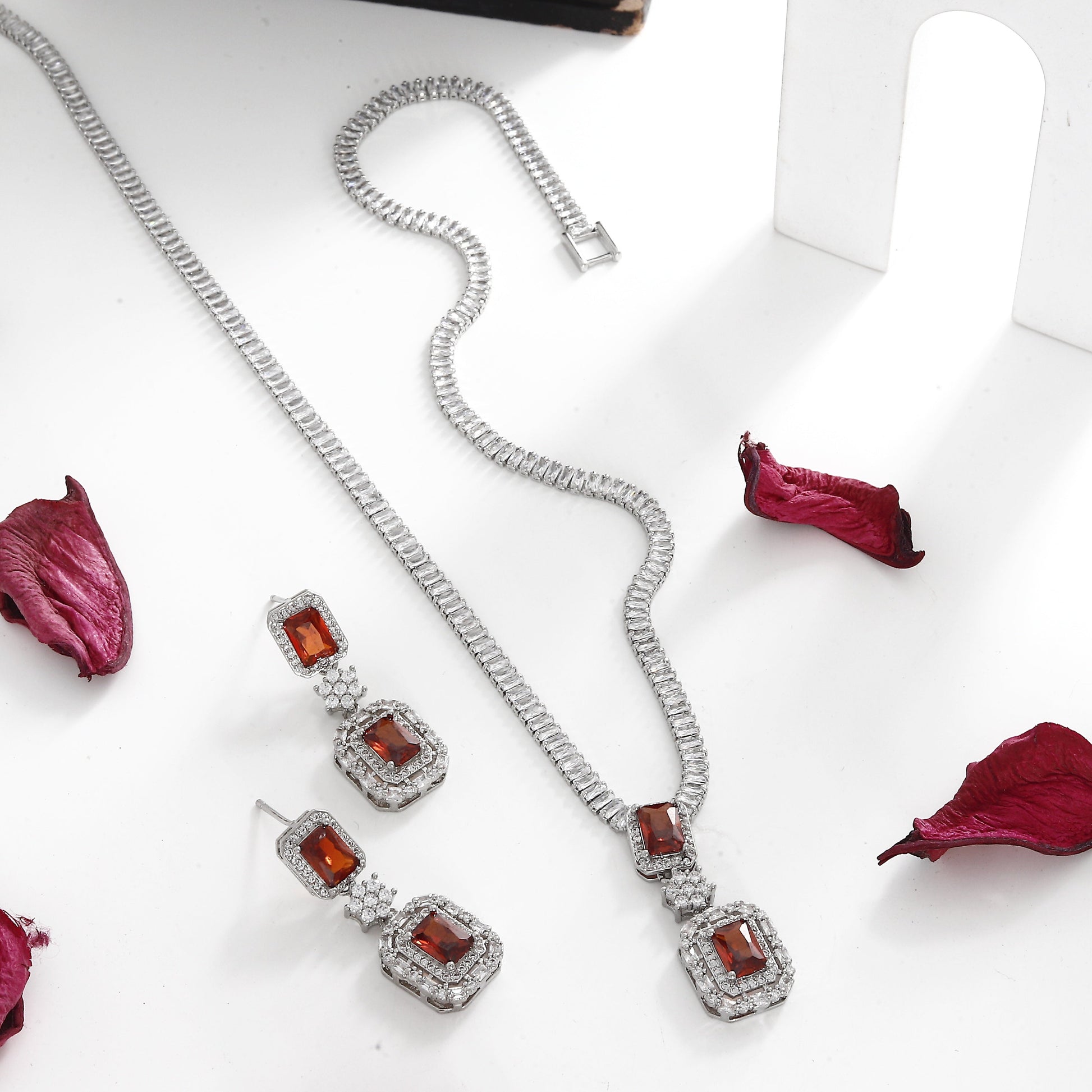 Imported American Diamond Necklace with Red Colors – A Bold Expression of Elegance and Glamour