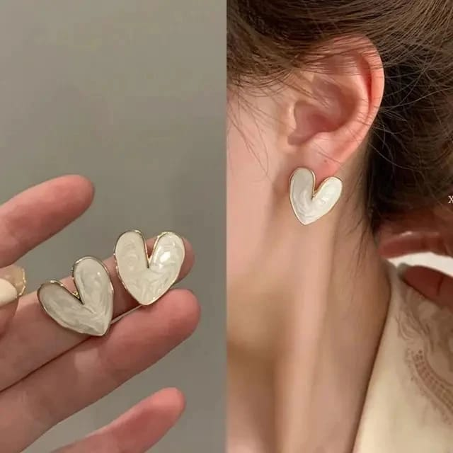 Ivory Heart Enamel Stud Earrings – Minimalist Love-Inspired Jewelry for Her
