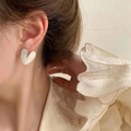 Ivory Heart Enamel Stud Earrings – Minimalist Love-Inspired Jewelry for Her