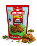 Jalaran Bardoli's Karkara Patra packaging with snacks on a white background