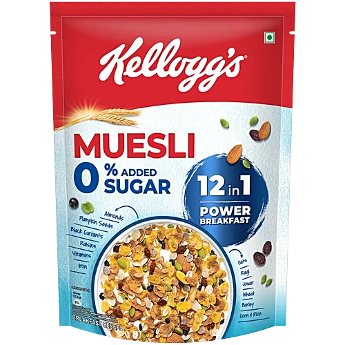 Kellogg’s 0% Added Sugar Muesli – 12 in 1 Power Breakfast for Pure, Balanced Living (500g)