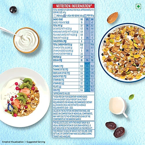 Kellogg’s 0% Added Sugar Muesli – 12 in 1 Power Breakfast for Pure, Balanced Living (500g)