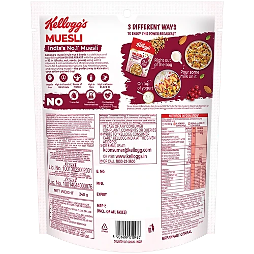 Kellogg’s 12 in 1 Power Muesli – A Wholesome Breakfast of Fruits, Nuts & Seeds (240g)