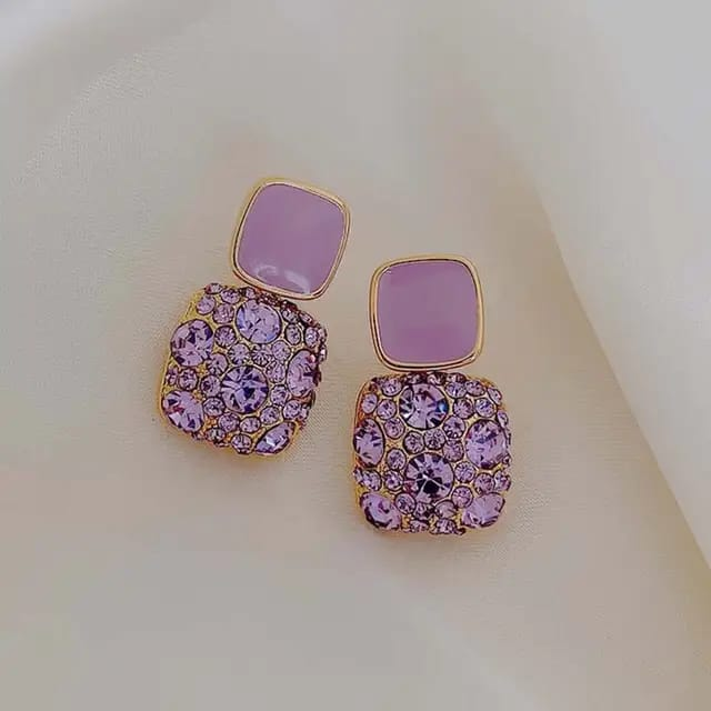 Lavender Luxe Crystal Stud Earrings – Modern Indian Drop Elegance for Women
