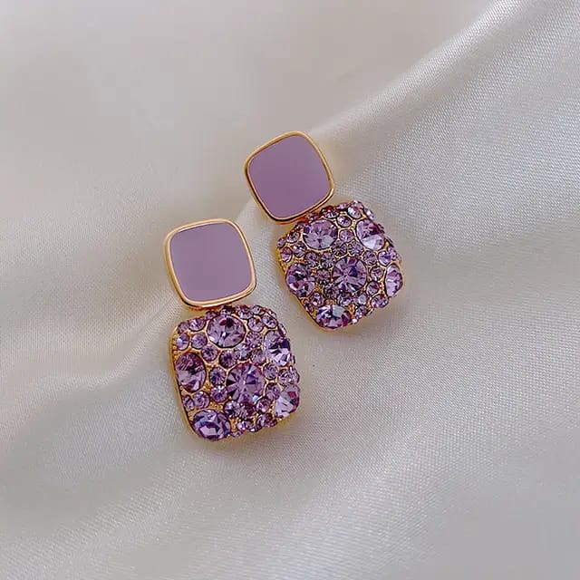 Lavender Luxe Crystal Stud Earrings – Modern Indian Drop Elegance for Women