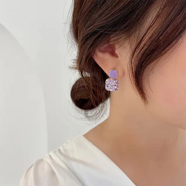 Lavender Luxe Crystal Stud Earrings – Modern Indian Drop Elegance for Women