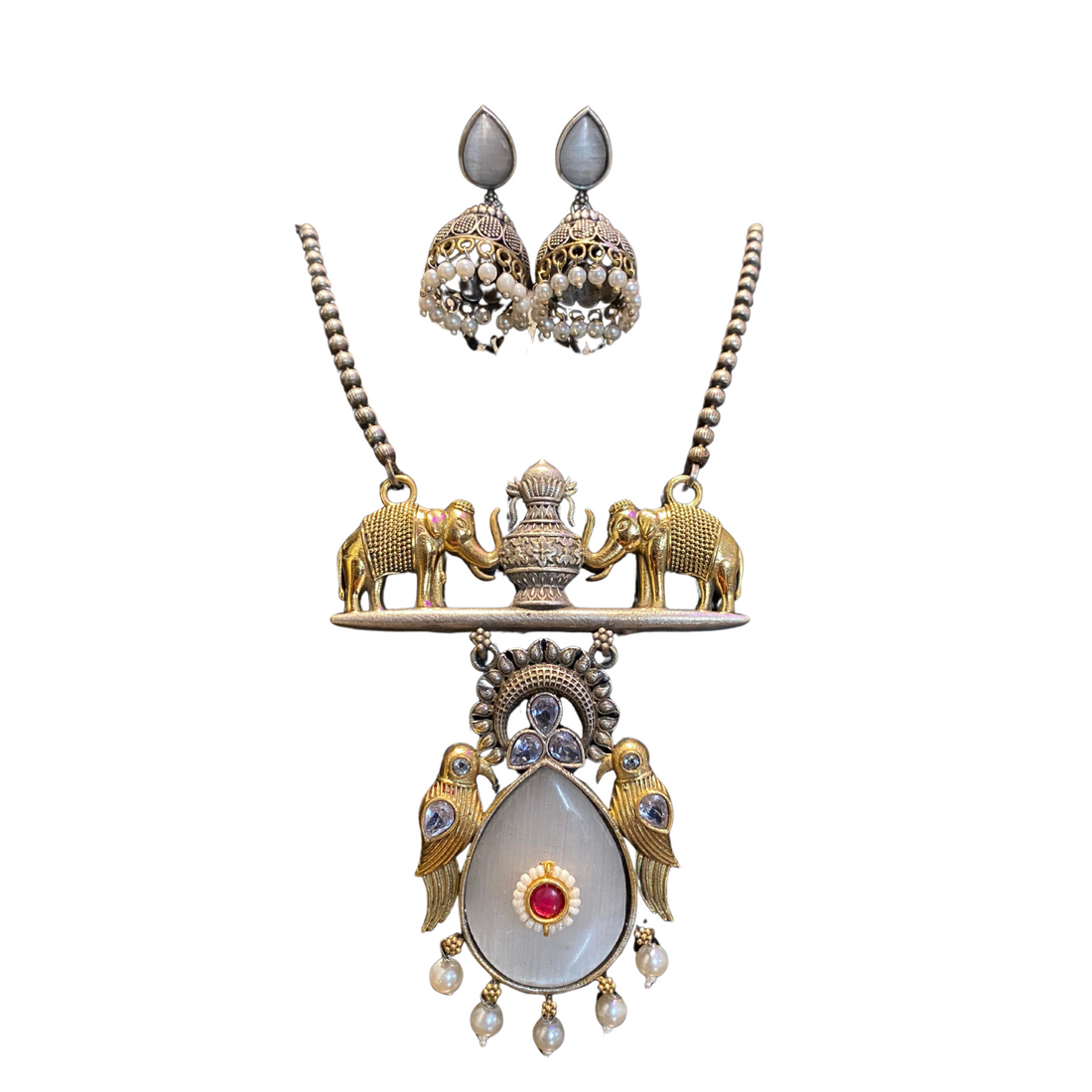 Majestic Kalash & Elephant Heritage Necklace – A Regal Emblem of Prosperity and Strength